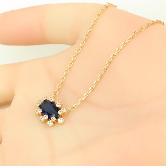 Rose Gold Necklace with Blue Stone Center & Adjustable Chain, XPNL0401 - Picture 3 of 12